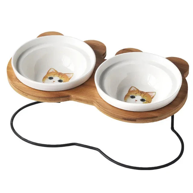 Ceramic Cat Bowl Cat Food Feeder Dog Bowls Drinking Water Bowl Cervical Protection Pet Supplies Ceramic Double Cat Bowls