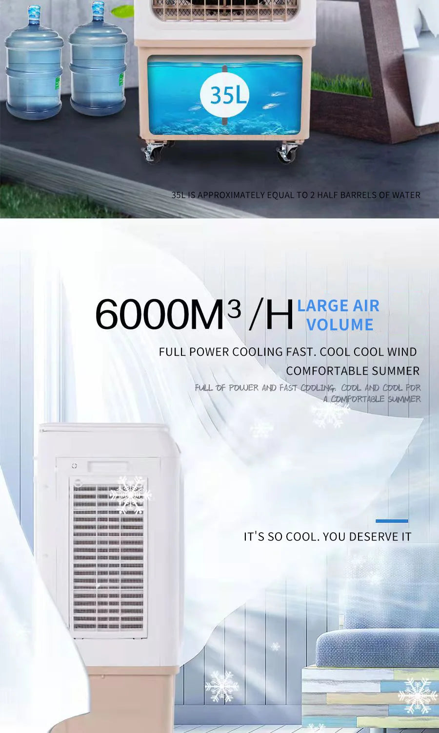 Mobile Portable Air Conditioner Fan with Remote Control for Outdoor & Garage Use 3-Speed Industrial Commercial Refrigeration