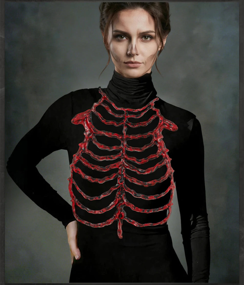 2026Halloween 3D Skeleton Ribcage Chest Piece Fake Bones Polyester Costume Prop for Horror Masquerade Party Makeup Accessories