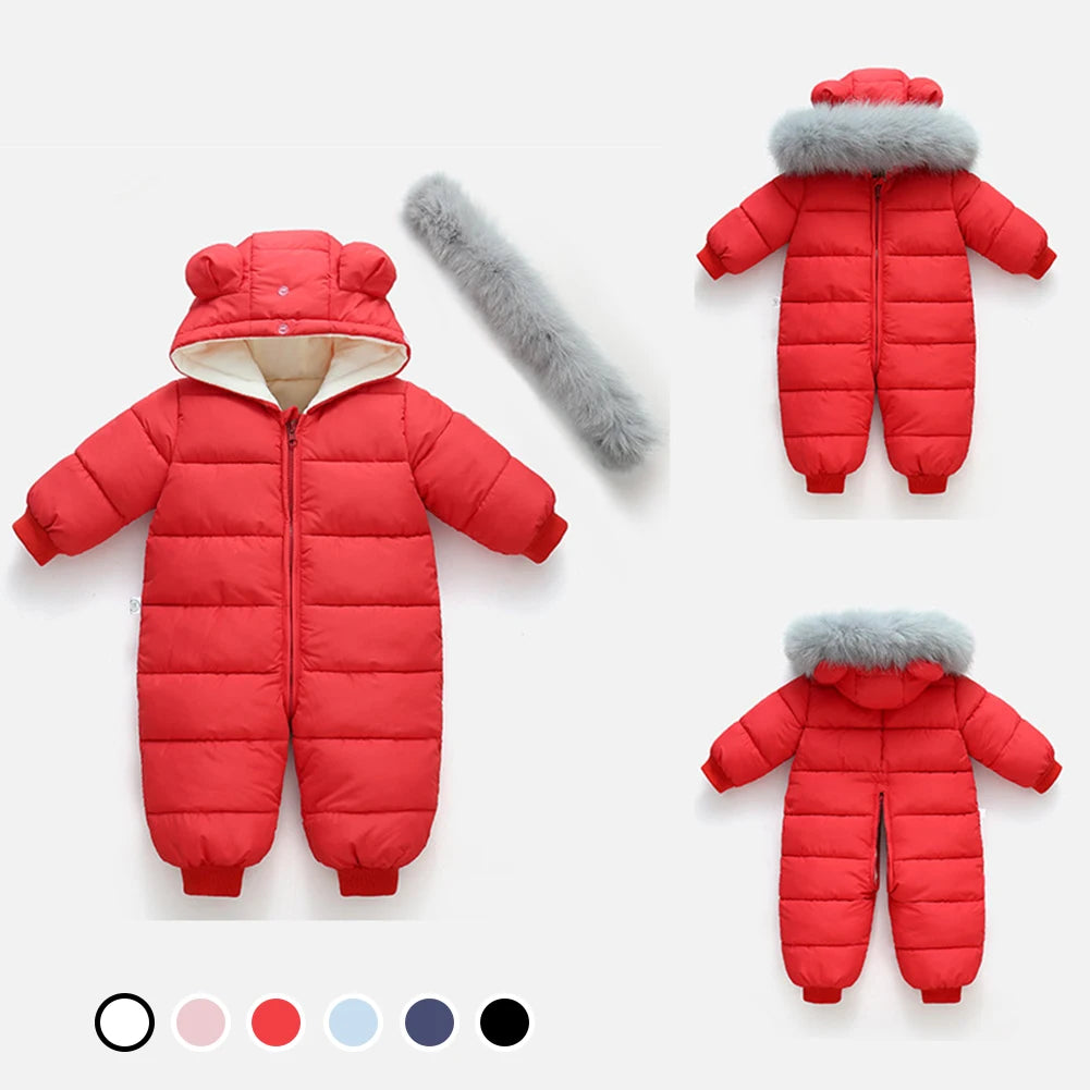 Baby Fur Hooded Jumpsuit,Waterproof -30 Degrees Snowsuits,Toddler Children's Winter Overalls,Infant Boys Girls Down Jacket 1-3T