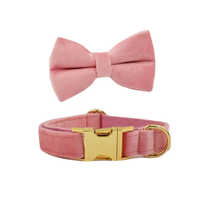 Pink Velvet Dog Collar And Leash Set For Small Medium Large Dogs Custom Engraved Nameplate Pet Supplies Dog Leash Velvet 01