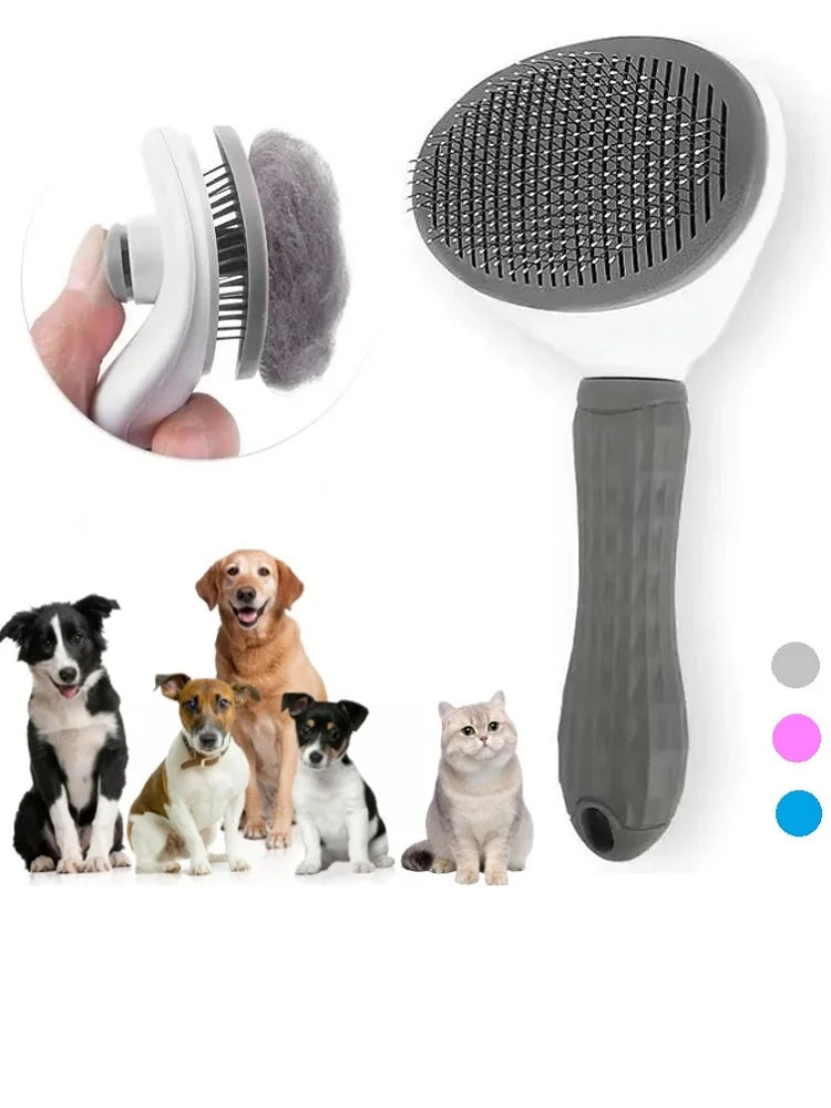 Pet hair removal comb self-cleaning cat grooming supplies cat anti-slip handle slicker brush dog cat hair removal accessories