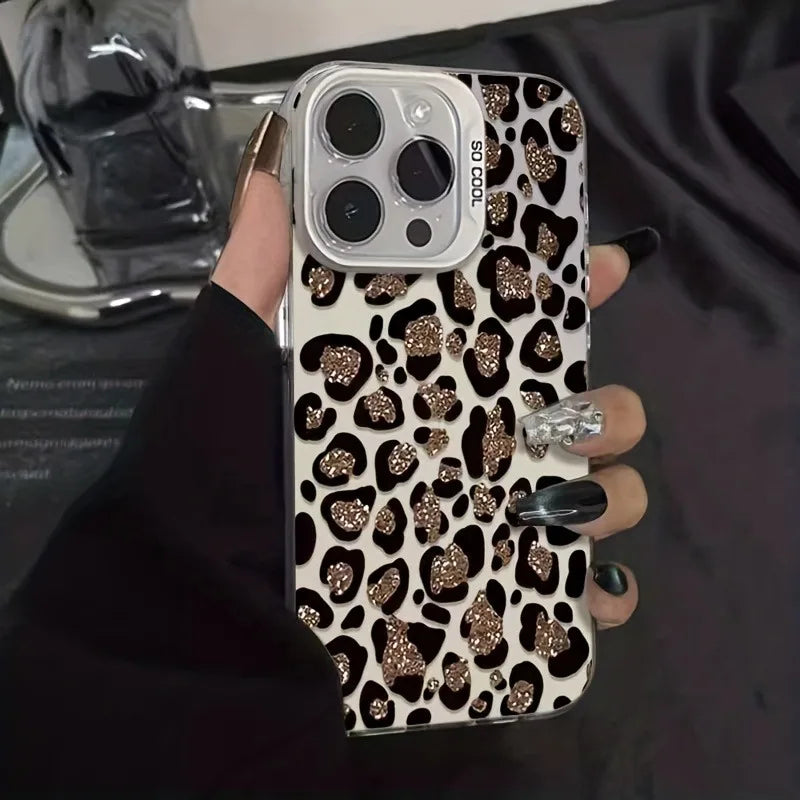 High-Quality Gold Glittering Leopard Print Design Laser Phone Case, Suitable for iPhone 17 16 15 14 13 12 11 Pro Max 14 15 16Plus Phone Case