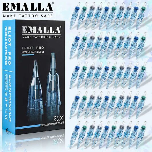 20/10PCS EMALLA Eliot Pro Disposable Tattoo Cartridge Needles RL RS CM MG Safety Tattoo Needles for Professional Tattoo Artists