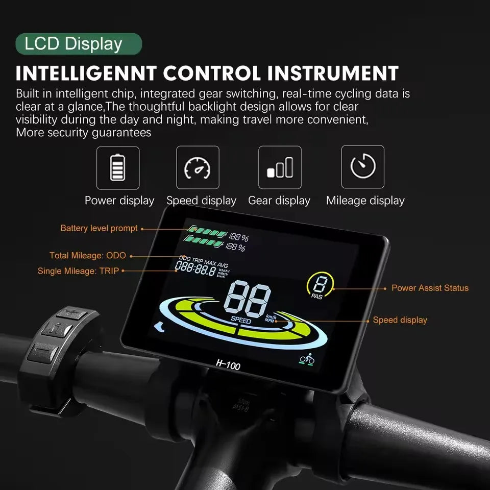 Ebike Sine Wave Display Controller 100A Three-Mode 48V52V60V72V with Learning Function UKC1 LCD Color Display 3000W5000W Motor