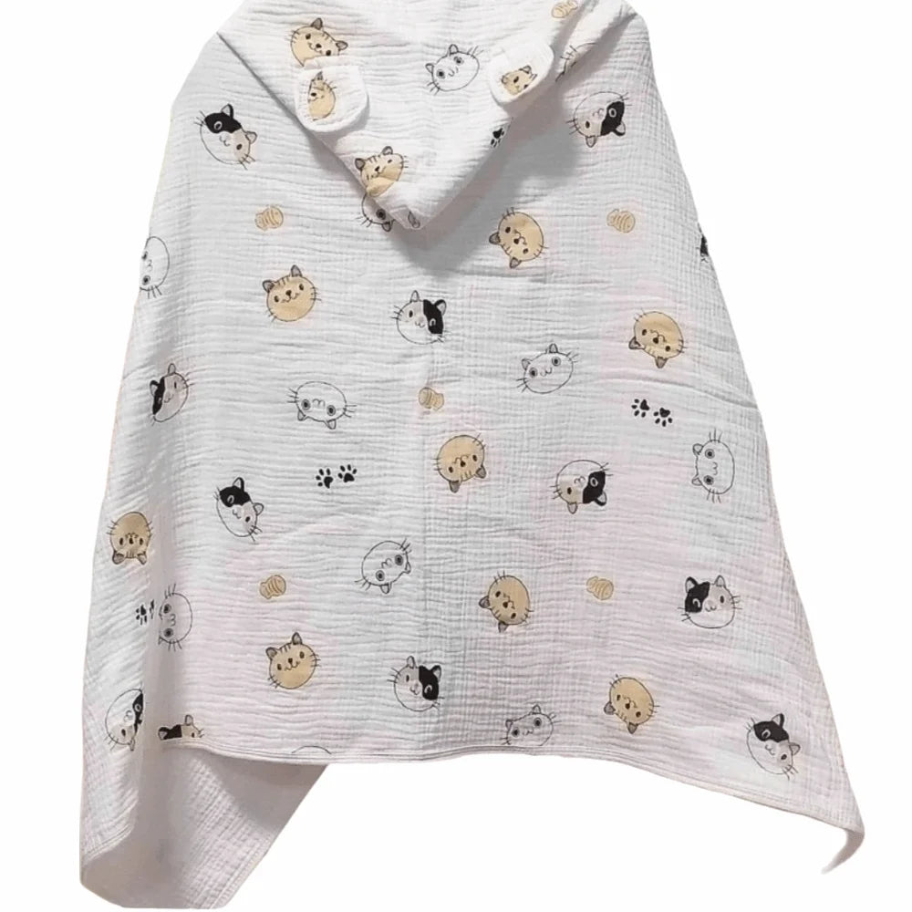 Warm Cartoon Printed Baby Gauze Bath Towel Four Layer Comfortable Hooded Bathrobe Soft Absorbent Infant Bathrobe Sleepwear