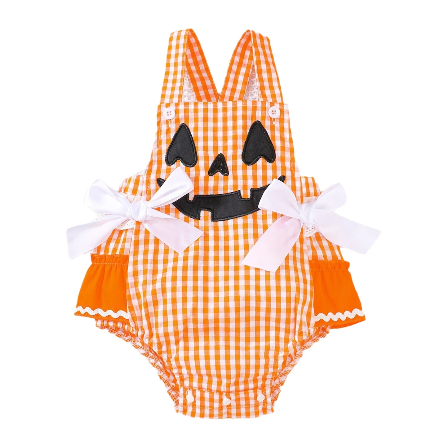 Infant Girls Halloween Theme Party Carnival Pumpkin Ghost Skeleton Cosplay Costume Skull Pumpkin Face Apparition Print Romper