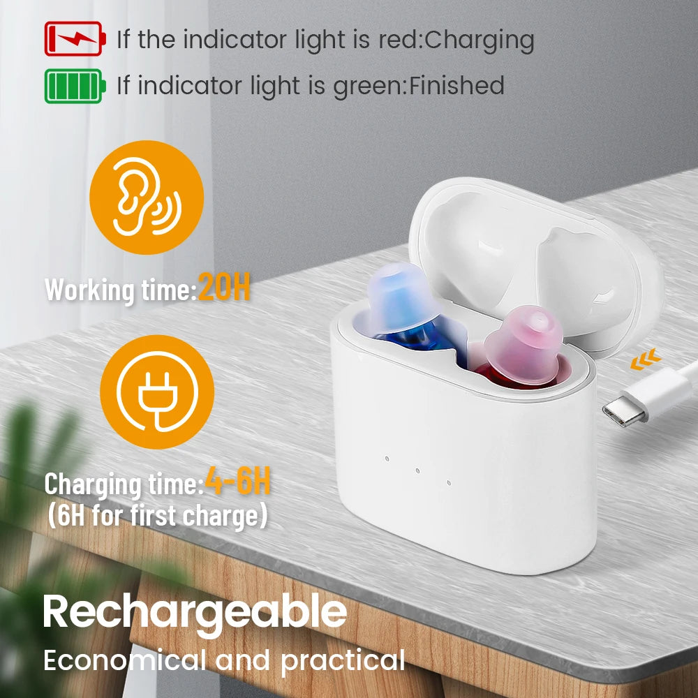 Wireless Elderly Hearing Aid Mini Invisible Hearing Aids Rechargeable Headphones ITE Deaf The Listening Device Sound Amplifiers