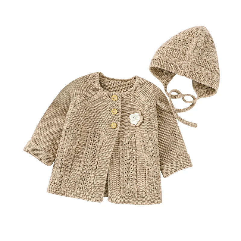 Baby Romper Set Knit Autumn Newborn Girl Boy Long Sleeve Coat Jumpsuit Outfit Hat 3PC Fashion Solid Infant Clothing Suit Sweater