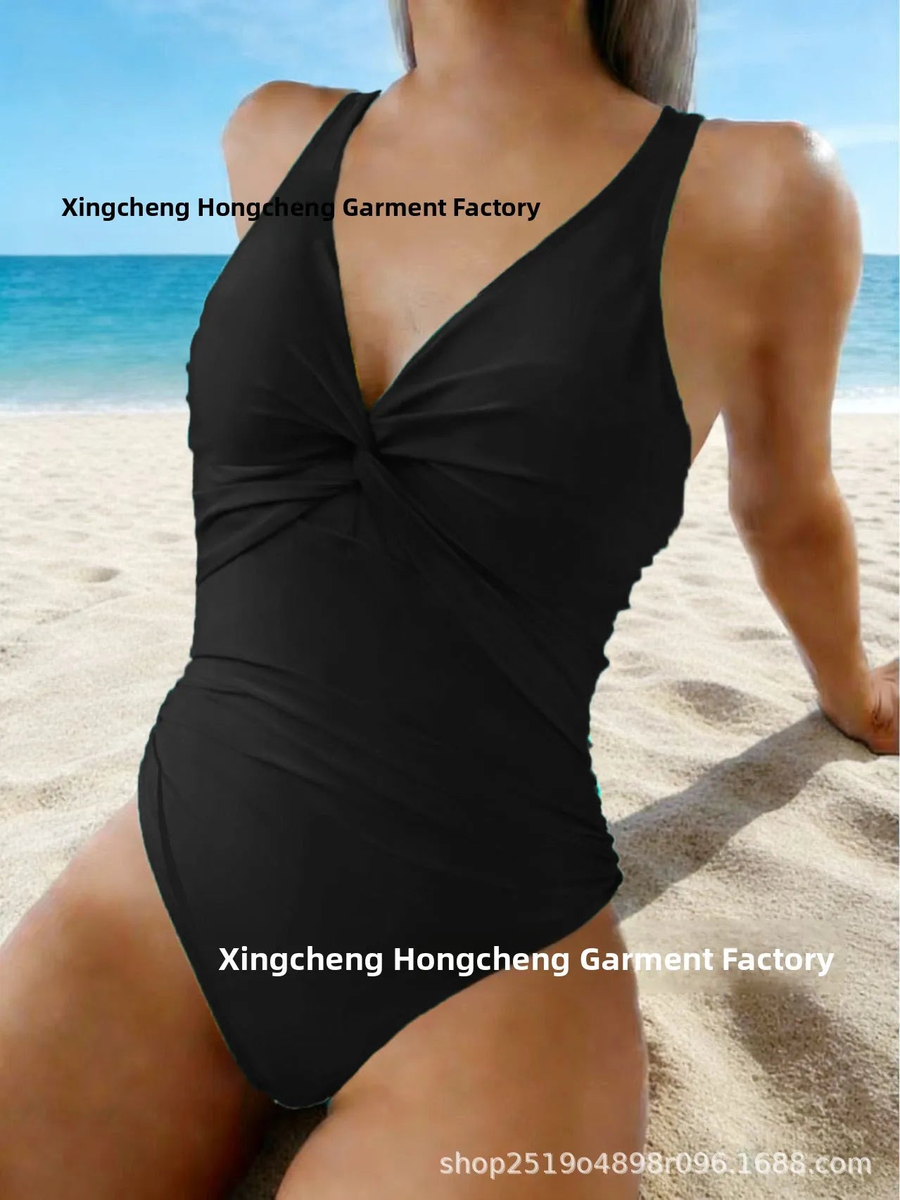 Fashionable Women's One-Piece Swimsuit Tummy Control Trendy Swimwear Cross-Border 2026 New Style Pure Color No Sleeve