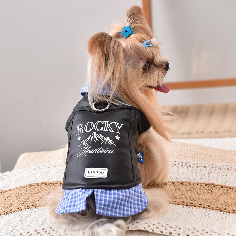 Leather Pitbull Costumes For Small Medium Size Breed Dog With Plaid Shirt Collar Winter Warm Pet Harness Coat Jacket Puppy Wear