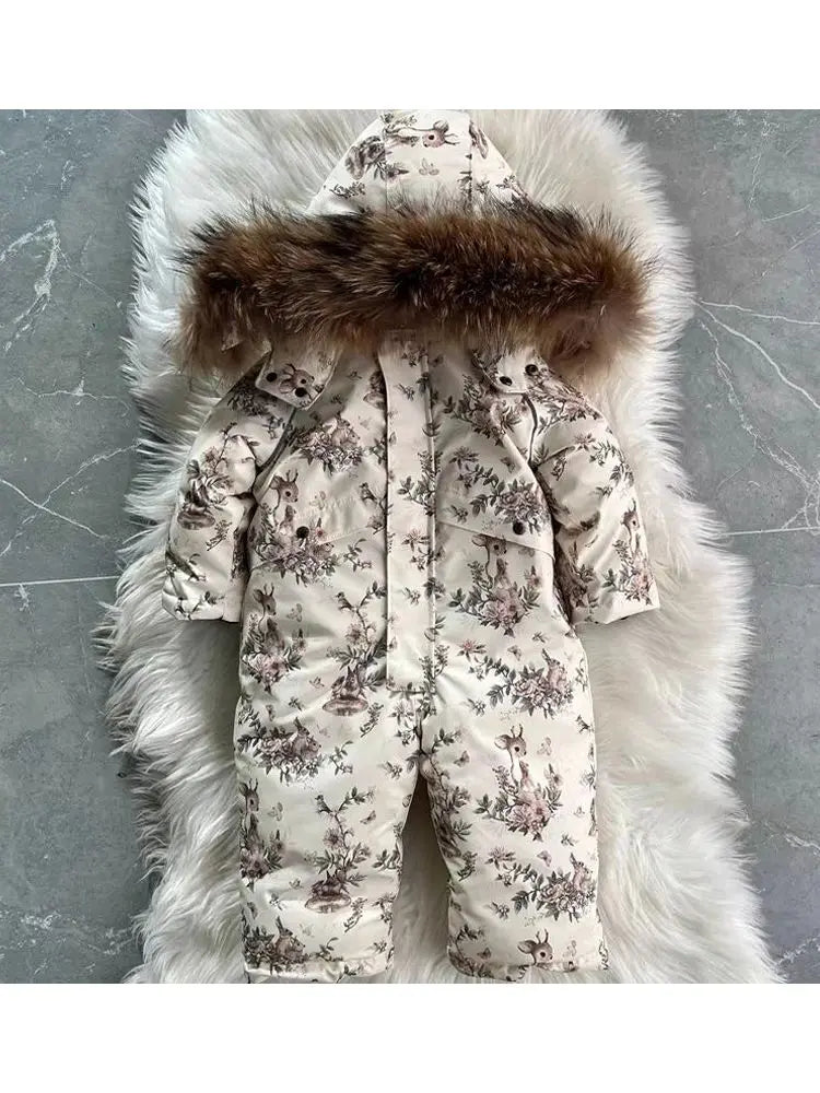 Autumn Winter Children Baby Girls Cotton Floral Jumpsuits Single-Breasted Cute Floral Chic Baby Overalls Kids One-Piece Pants