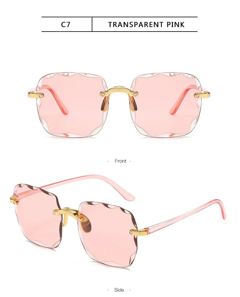 Square Rimless Sunglasses Women Luxury Brand Designer Summer Glasses Fashion Sun glasses For Men UV400 Shades Oculos