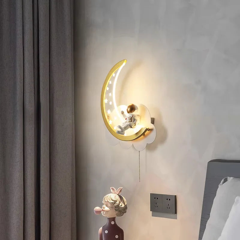 Modern Kids Room Ceiling Fan Light Cartoon Moon Astronaut Ceiling Lamp Boy Girl Bedroom Nursery Study Chandelier Ceiling Lights