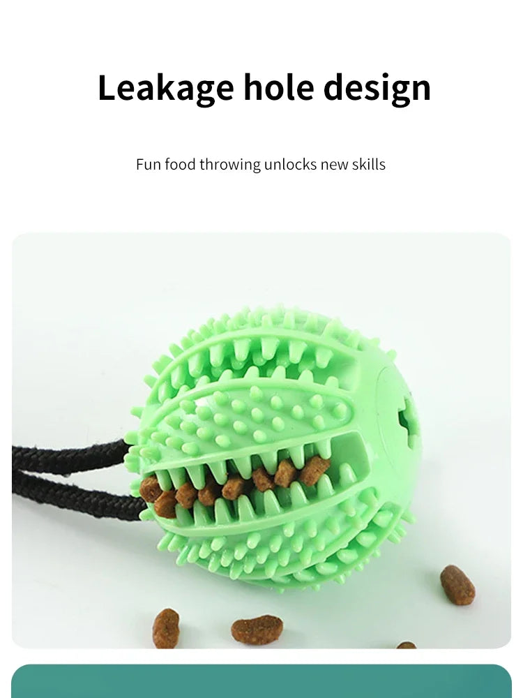 Interactive Suction Cup Dog Toy with Sound and Treat Dispensing - Durable Rubber Ball for Training and Tug-of-War Fun