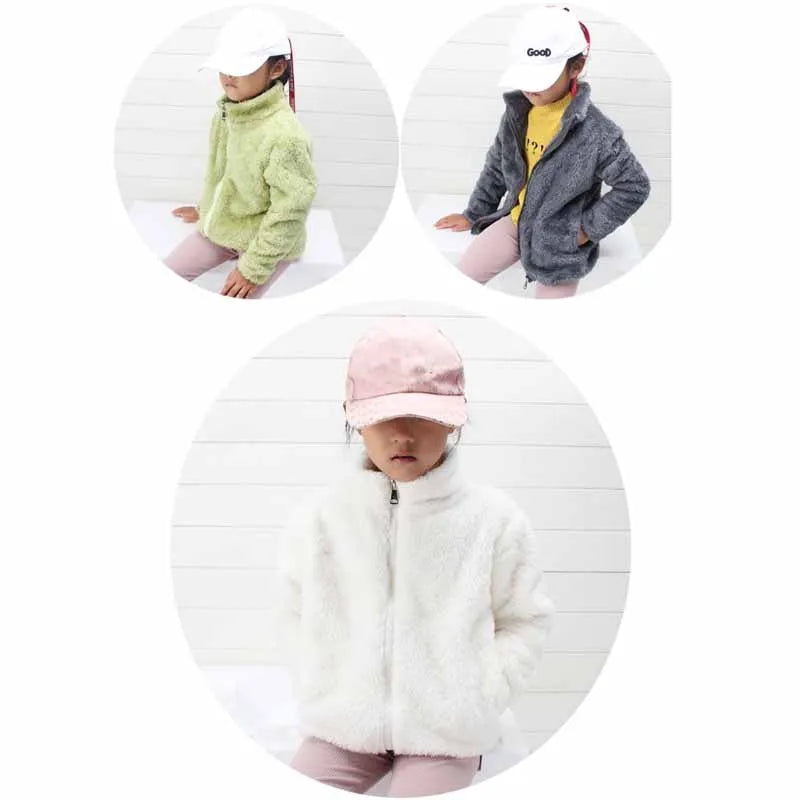Girls Plus Velvet Coat Children's Furry Jacket Boys Double Sided Padded Outerwear Kids Warm Casual Solid Color Clothing 2-8Y