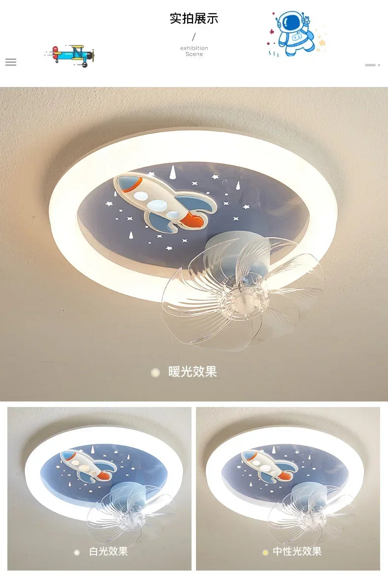 Modern Kids Room Ceiling Fan Light Cartoon Moon Astronaut Ceiling Lamp Boy Girl Bedroom Nursery Study Chandelier Ceiling Lights