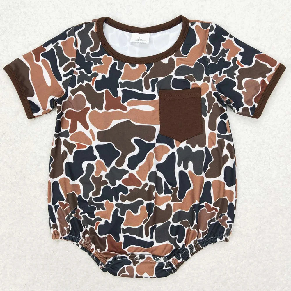 Hot Sale Kids Designer Clothes Boys Camo Branches Short Sleeve Rompers Boutique Infant Baby Boys Rompers Toddler Boy Jumpsuits