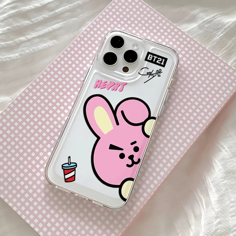 Cute Cartoon -Y-BT-21-Phone Case For iPhone 17 16e 16 15 14 13 12 11 Mini Air Pro Max X XR 7 8 Plus Transparent Soft Back Cover