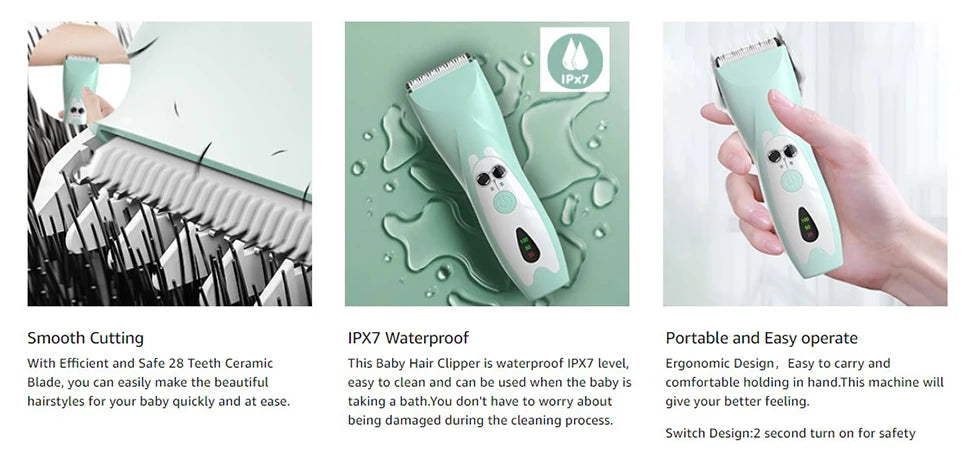 Quiet Baby Hair Clipper Electric Rechargeable Kids Hair Trimmer for Children Grooming Haircut Machine Ceramic Blade Waterproof