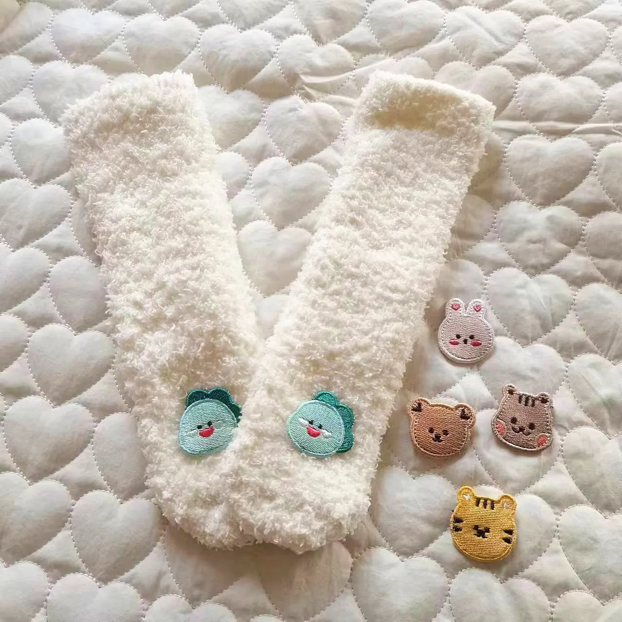 Winter New Baby Fleece Padded Socks Warm Thicken Toddler Girls Floor Socks Cartoon Embroidery Infant Sock Sleeves