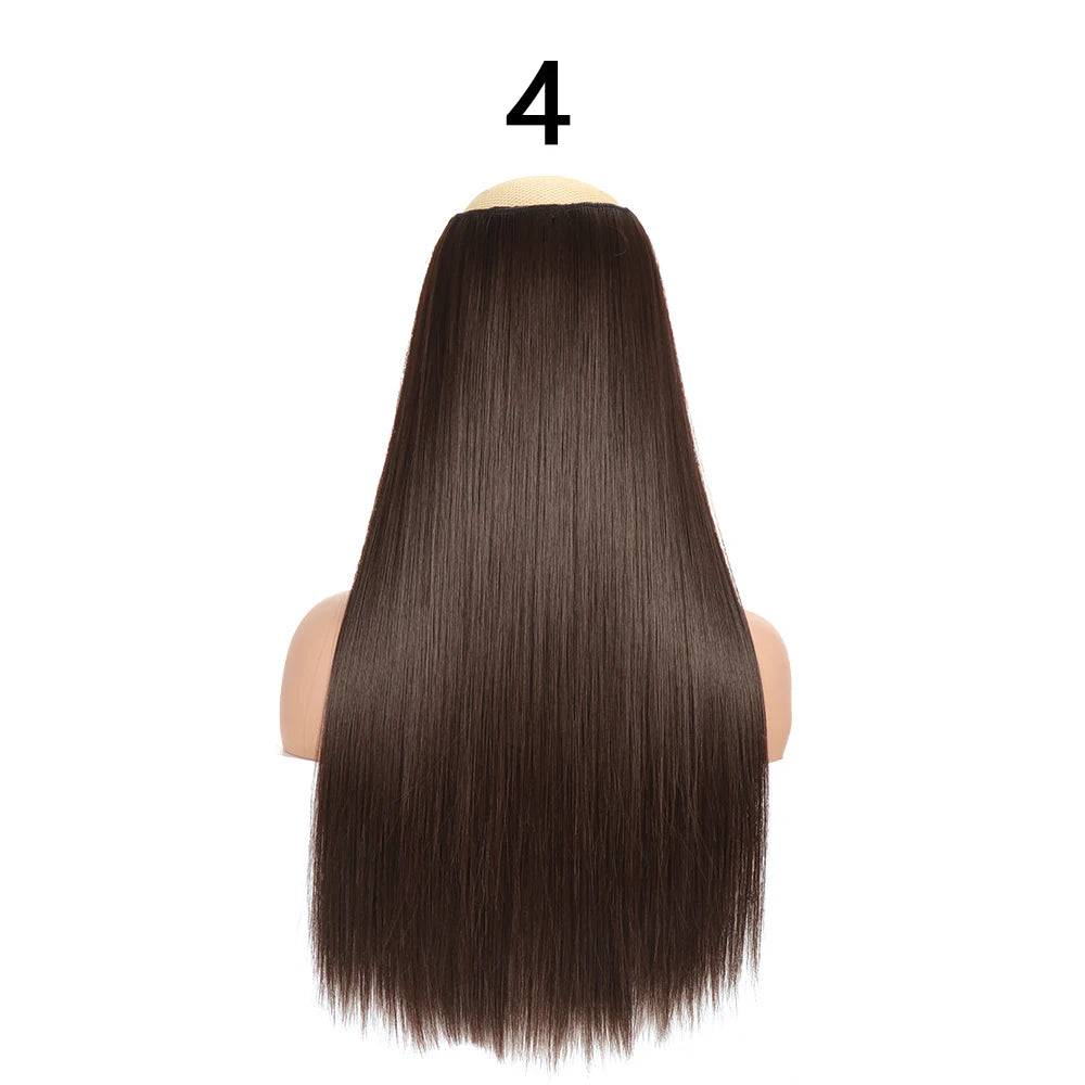 Synthetic 24Inch Hair Extensions OnePiece 5 Clips Long Straight Hairstyle Heat Resistant Fake Hairpiece For Women Natural Brow