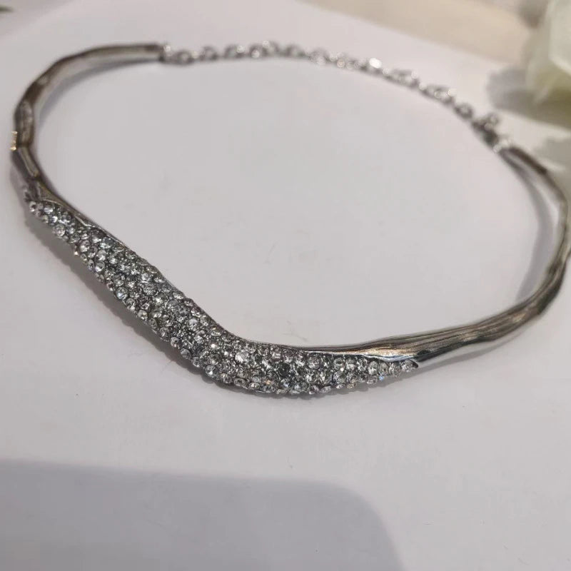 Modern Jewelry European and American Design Glass With Metal Irregular Necklace For Women Female Cool Trend Accessories Hot Sale