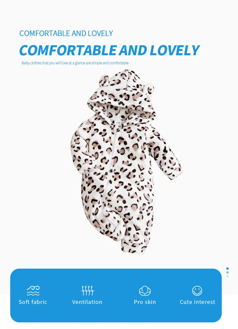 Autumn and Winter Comfortable Warmth white leopard Romper Onesie Newborn Knitted Newborn Baby Boy Newborn Baby Girl Toddler cool