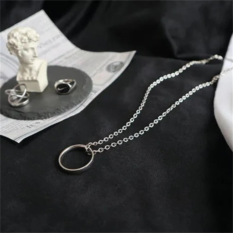 Fashion Ring Pendant Necklace Metal Silver Color Couple Chain Necklaces Men Women Hip Hop Jewelry Gift