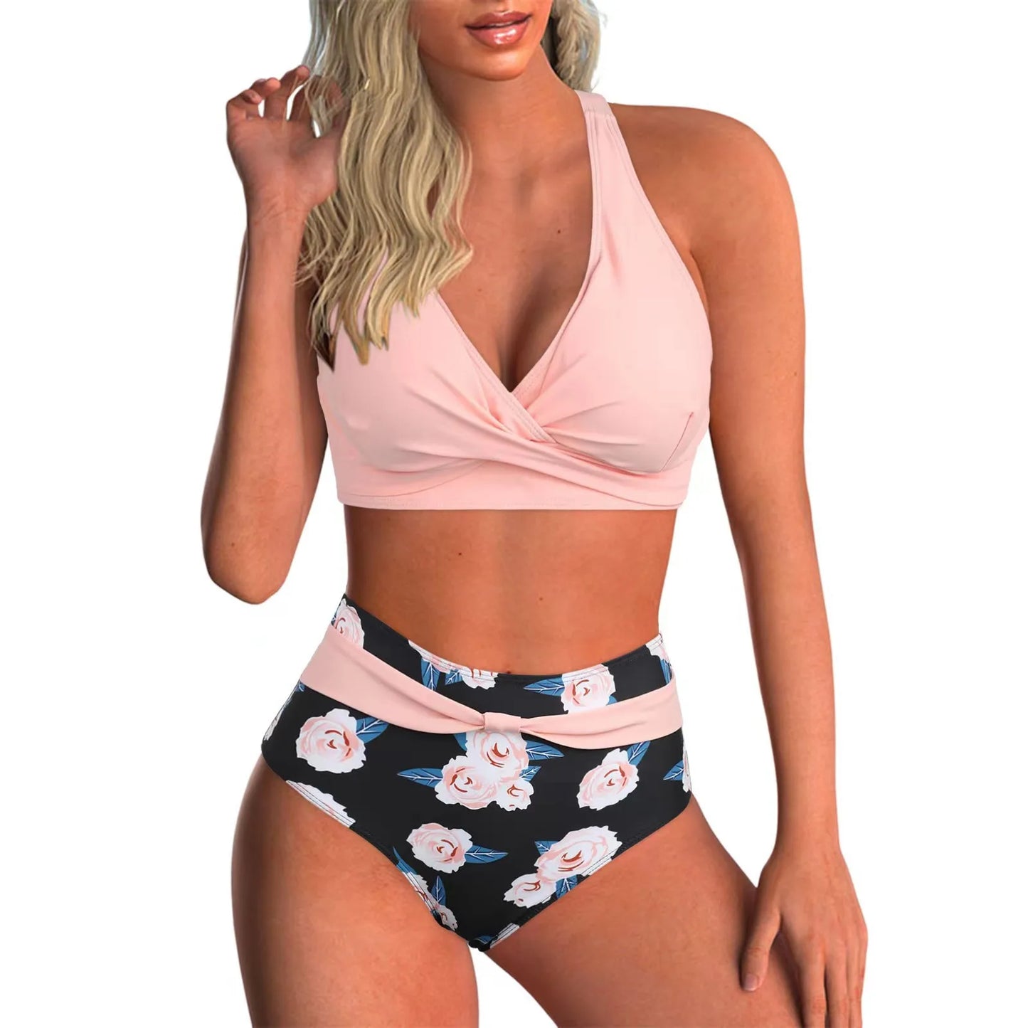 Circyy Print Swimsuit Women Split Swimsuit Contrast Color Striped Dot Bikini Set High Waisted Fashion Beachwear Summer 2025 New