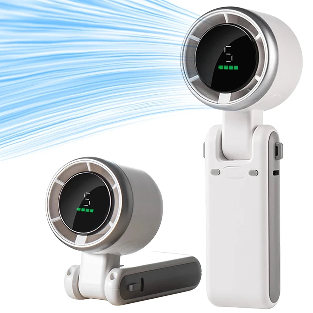 Foldable Handheld Mini Fan 5 Speed Adjust Hanging Neck Strap Type c Rechargeable Fan Digital Display Desktop High-speed Turbo