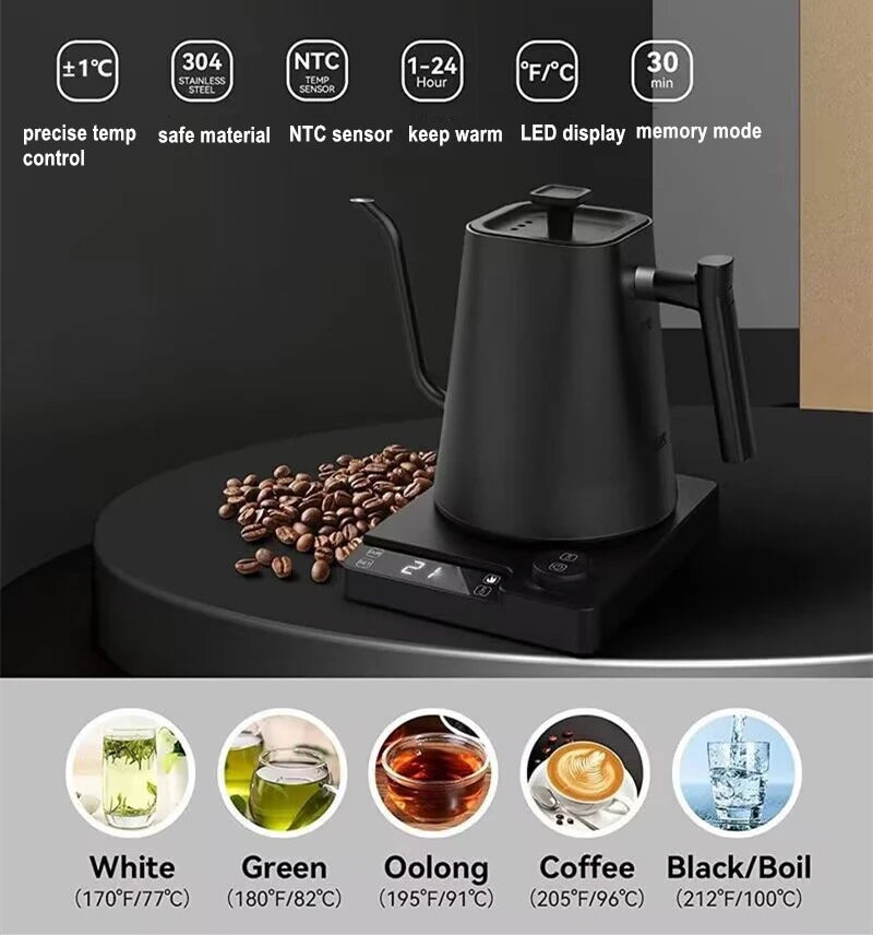 220V 110V 1200W Gooseneck water kettle with temperature control pour over electric Kettle for Coffee and Tea