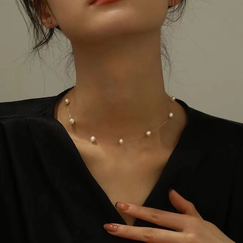 Elegant Cute  White Imitation Pearl Beads Choker Clavicle Chain Necklace For Women Wedding Jewelry Collar 2023 New