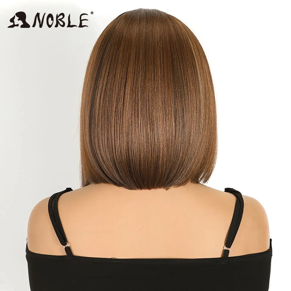 Noble Short Bob Wig Synthetic Lace Front Wig For Women 10Inch 13x3 Pre Plucked Free Part Lace Wig Ombre Brown Blonde Cosplay Wig