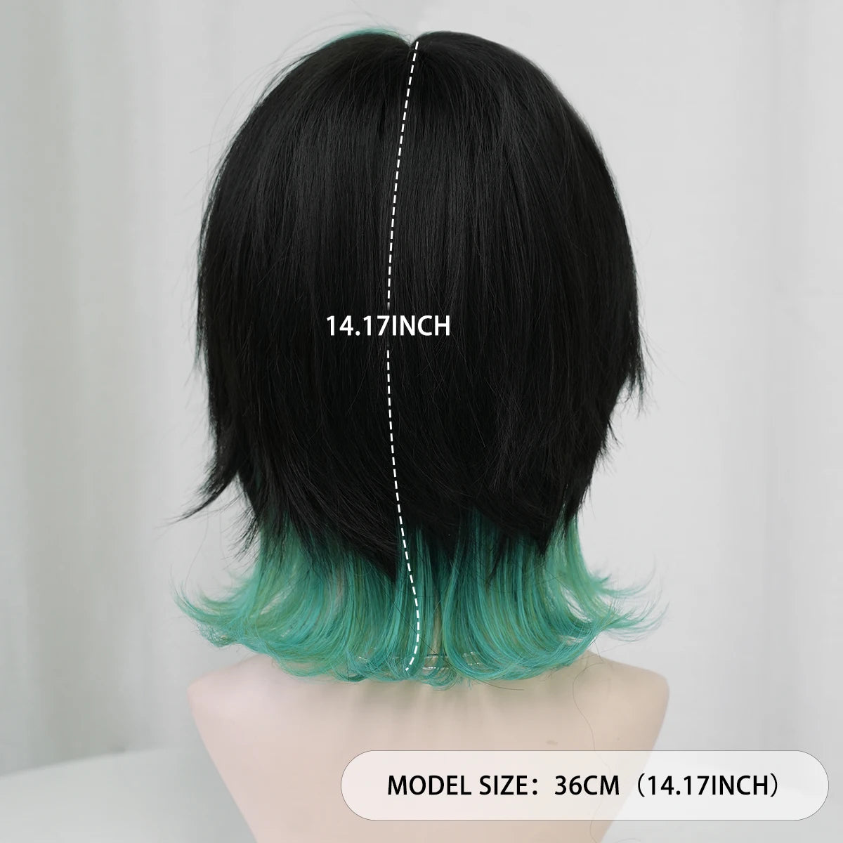 7JHH WIGS Short Straight Black Ombre Green Wig for Women Synthetic Modest Fashion Wear and Go Bob Wigs with Neat Bangs