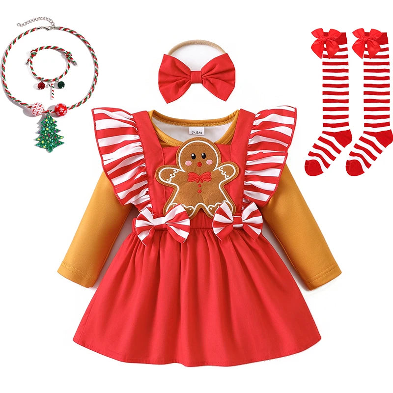 Hot Baby Girl Christmas Outfit Set Infant Toddler Gingerbread Man Costume Winter Xmas Party Holiday Celebration Newborn Clothes