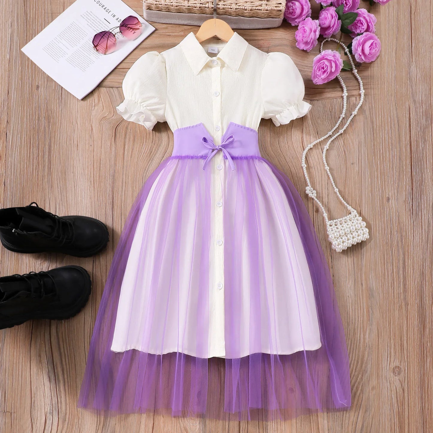 Teen Girl Dress Summer Pink Retro Short Sleeve Children Dresses Fashion Girl Costume Party Big KIds Outfit 7 8 9 10 11 12Yrs