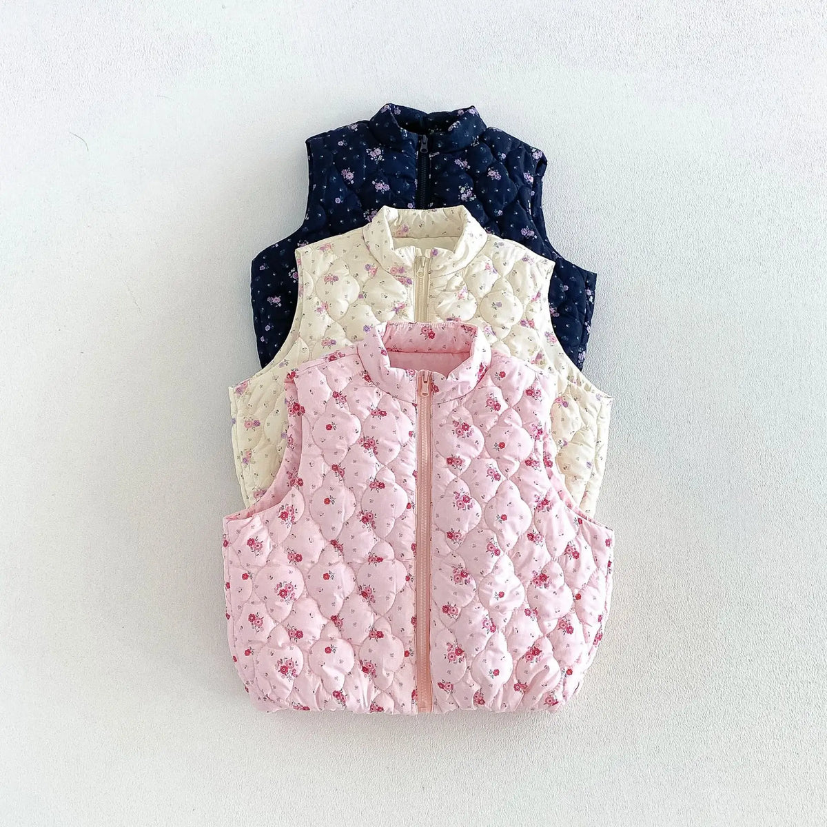 2026 New Winter Girls Quilted Floral Padded Vest | Thick Cotton Gilet | Cute Warm Outwear