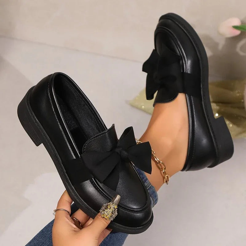 Fashion Bowknot Slip On Loafers for Women 2025 Summer Solid Color Patent Leather Shoes Woman Comfort Soft Sole Platform Loafers