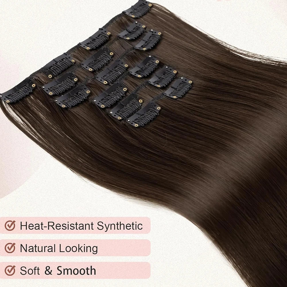 Synthetic Clips in Hair Extensions 6Pieces/Set 24 Inch Long Straight Extensions for Women Hairpiece