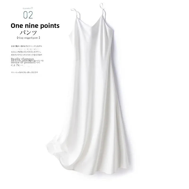 Silk V-neck Slim-fit Satin Dress Sexy Strap Long Gown for Women New 2025 Spring Summer Inner Wear Dress Elegant Lady Dress