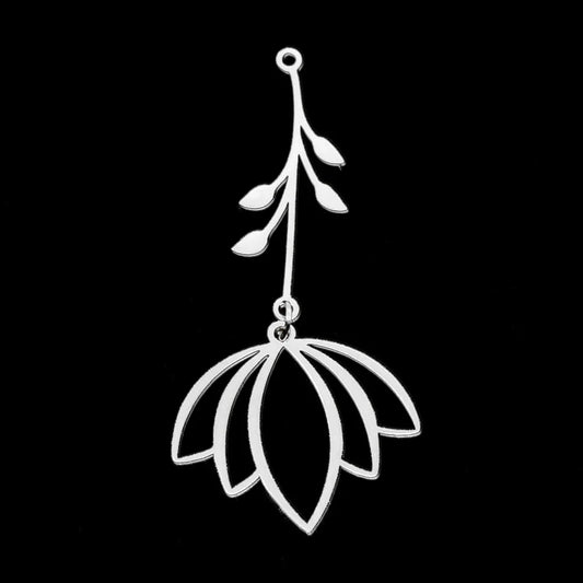 10pcs/lot Hollow Lotus Rose Flower DIY Charms 316 Stainless Steel Women Wholesale Jewelry Round Leaf Tassels Necklace Pendant