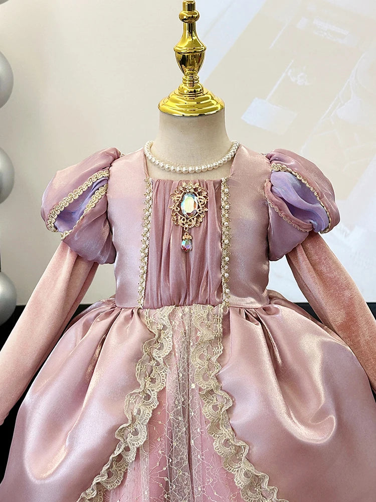 Kids Pink Aurora Princess Lolita Dress Halloween Costume Girl Sleeping Beauty Princess Cosplay Birthday Party Dresses for 2-12Y