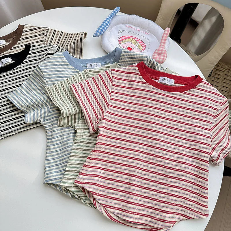 Children's Short Sleeve Boys Girls Summer New Striped T-shirt Baby Thin Bottoming Shirt Casual Wear