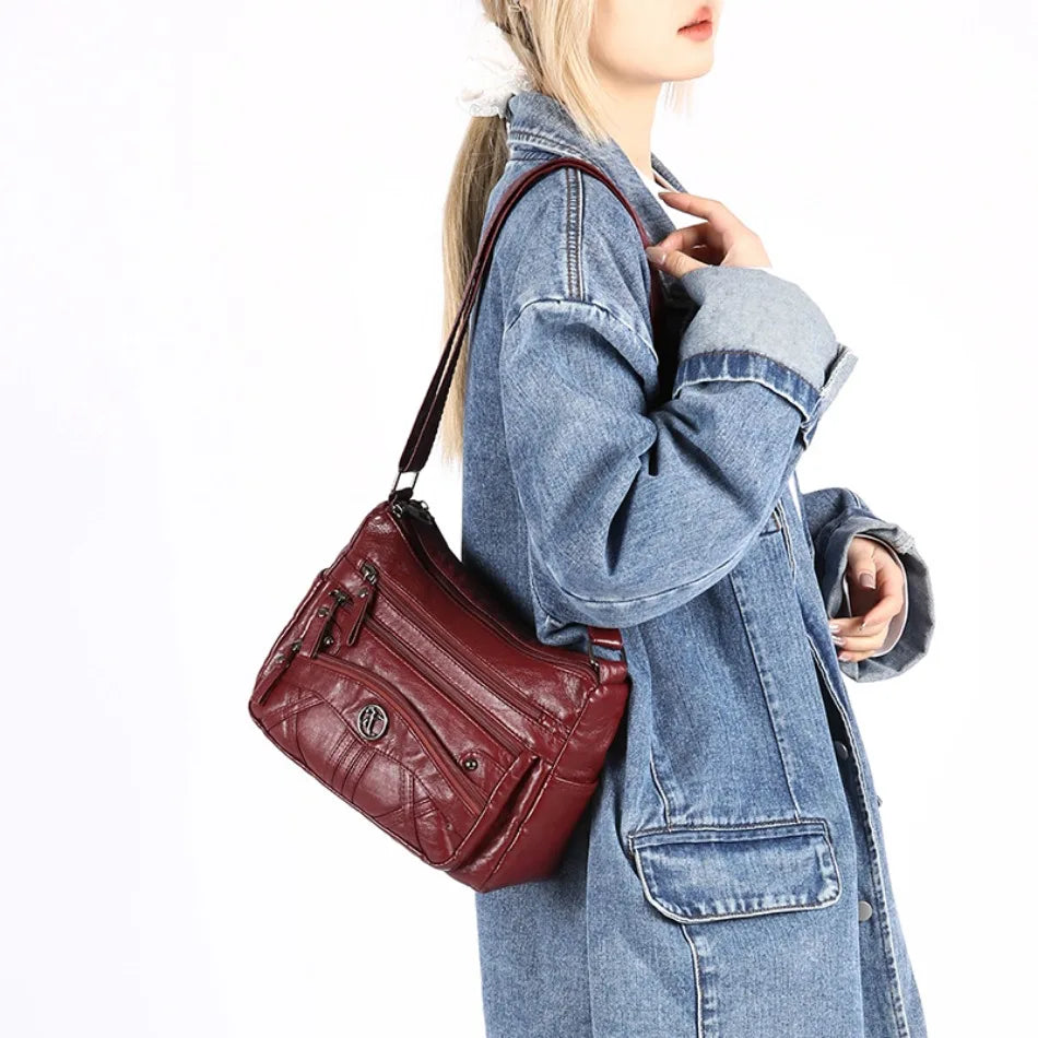 Retro Soft Leather Multi Pocket Single Shoulder Crossbody Bag High Quality Women's Bag Luxury Designer Purses and Handbags 2025
