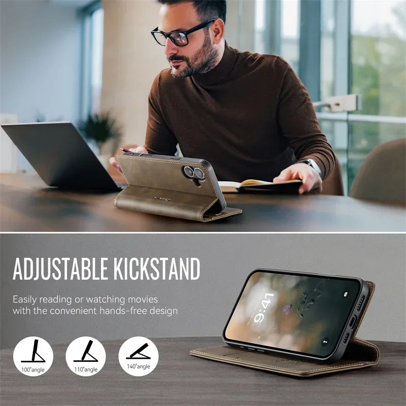 Magnetic Leather Wallet Card Phone Case For iPhone 17E 17 Air 16E 16 Pro Max 15 Plus 14 13 12 11 Flip Wireless Charging Cover