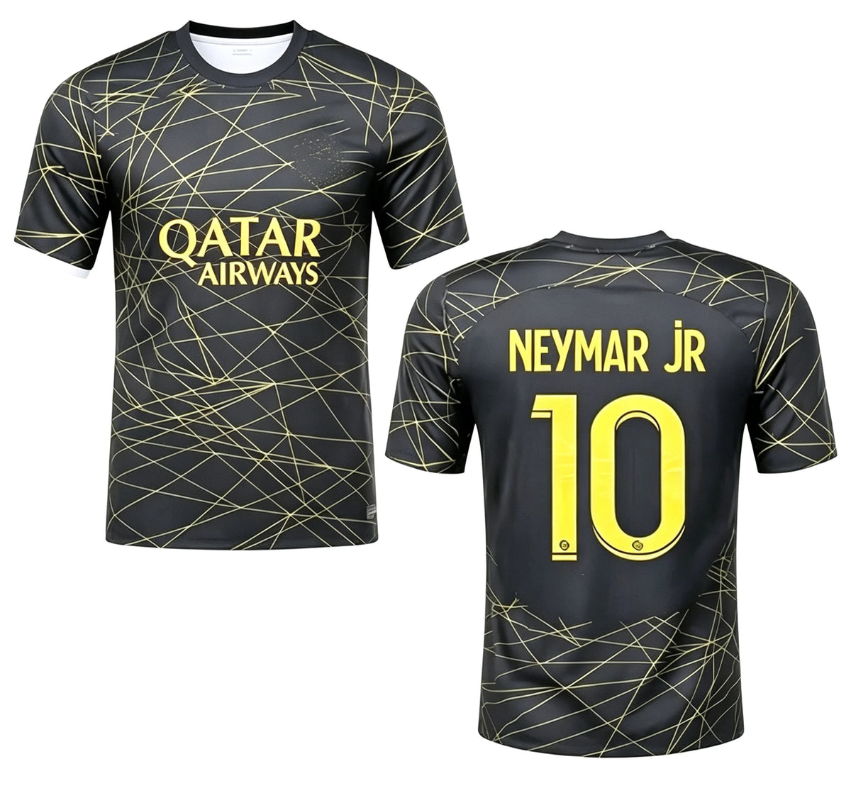 Paris Saint Germain Men's Black Gold Football Jersey, Neymar Size 10, Quick Drying Short Sleeved, Football T-Shirt