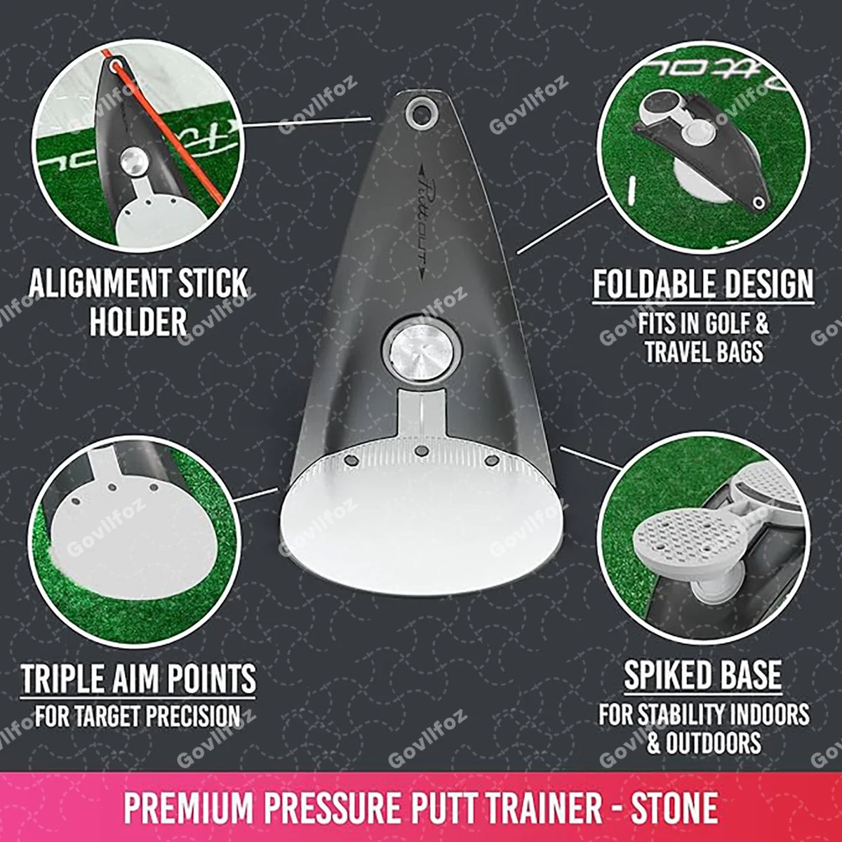 Portable Golf Putter Practice Tool Alignment Stick Holder Indoor And Outdoor Foldable Design Stability Triple Aim Points Spiked