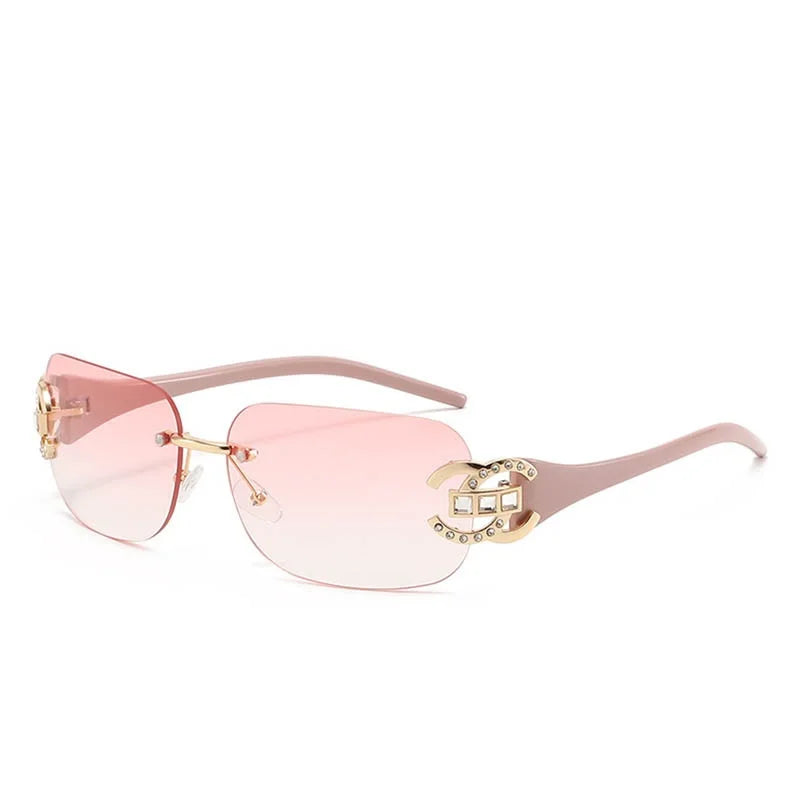 Sexy Popular Ins Rimless Square Sunglasses for Women Luxury Brand Design Diamond Punk Sun Glasses Cute Pink Shades Girls Eyewear