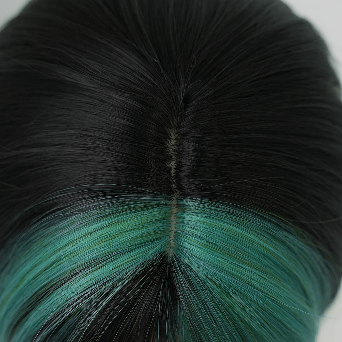 7JHH WIGS Short Straight Black Ombre Green Wig for Women Synthetic Modest Fashion Wear and Go Bob Wigs with Neat Bangs